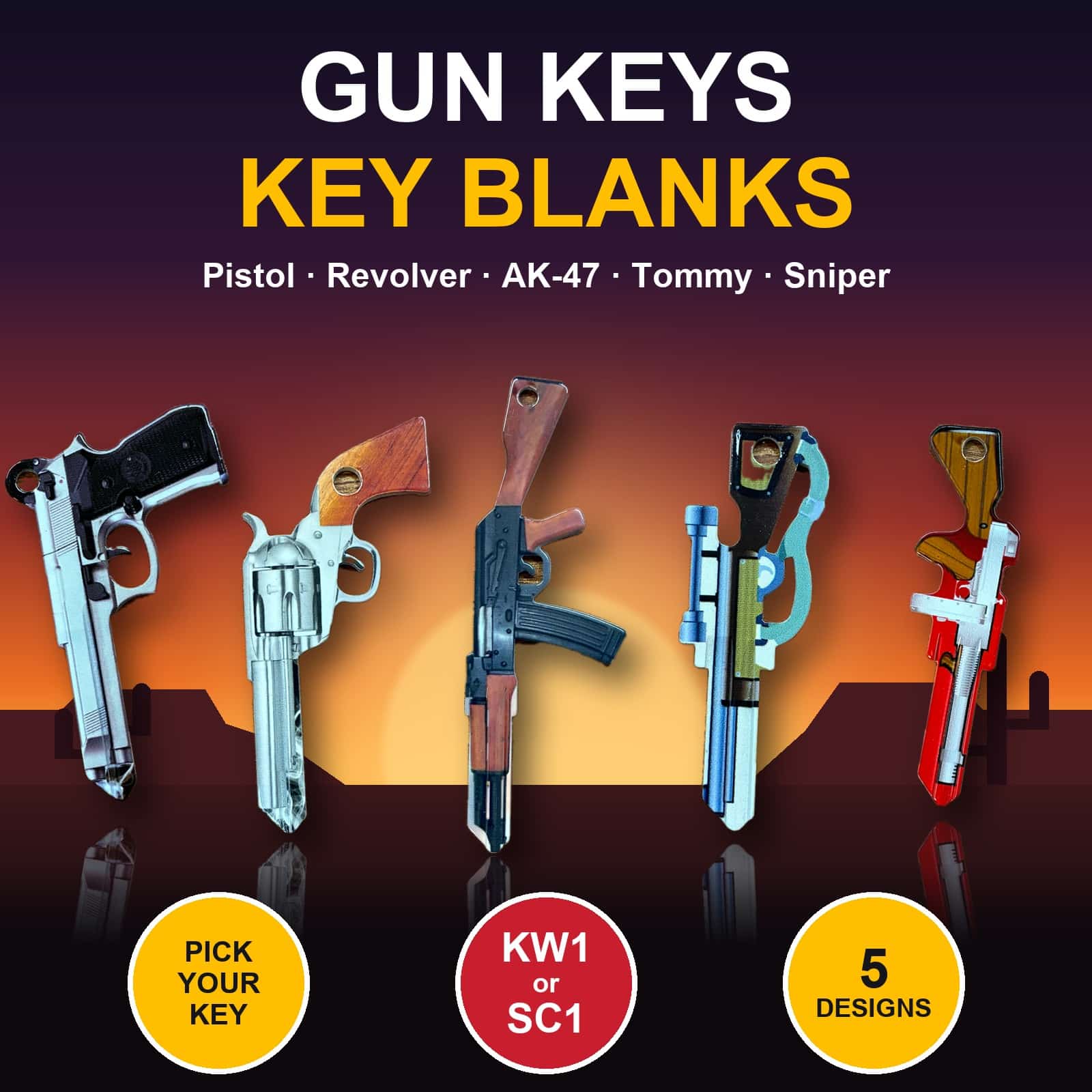 Gun picture house key blank