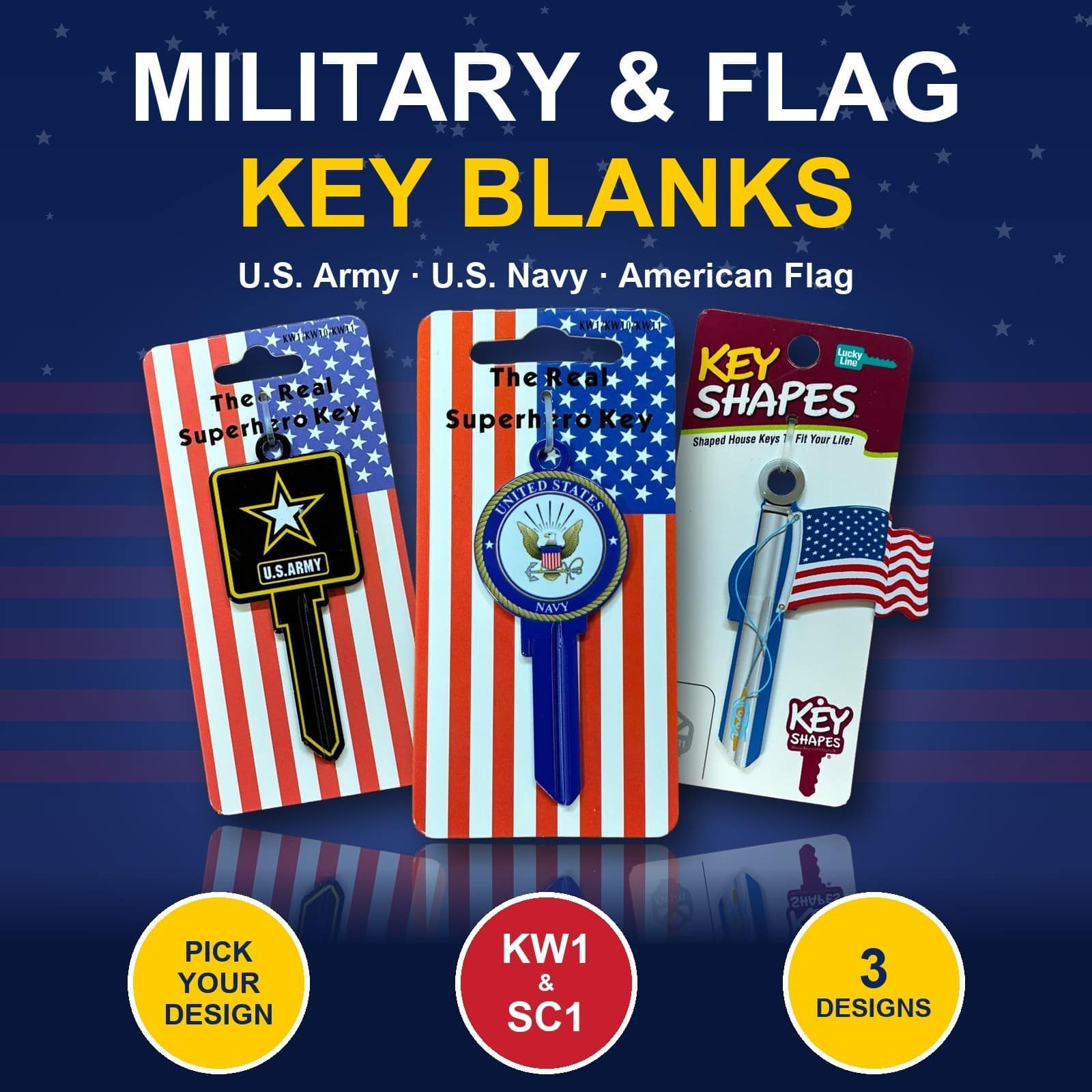 Military and American flag picture house key blank
